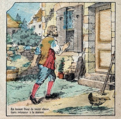 Ekollonen och pumpan. Fabler av Jean de La Fontaine (1621-95). Avbildning av Epinal från slutet av 1800-talet. av French School