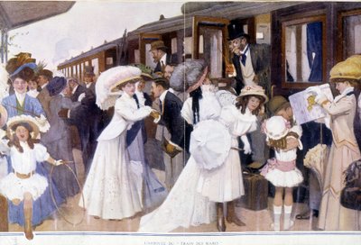 Ankomsten av "" Makarnas tåg", deb. 1900-talet. av French School