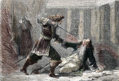 Mordet på markis Gianrinaldo Monaldeschi, älskare av drottning Christina av Sverige (1626-1689) på slottet Fontainebleau av French School