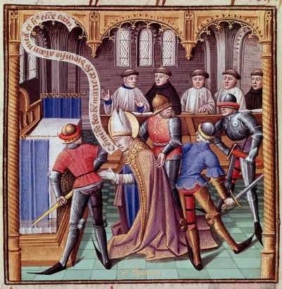 Mordet på Thomas Becket 1170 (Mordet på Thomas av Canterbury) Miniatyr hämtad från "Le miroir historial" (Speculum Historiale) av Vincent de Beauvais (1190-1264) översatt till franska av Jean de Vignay av French School