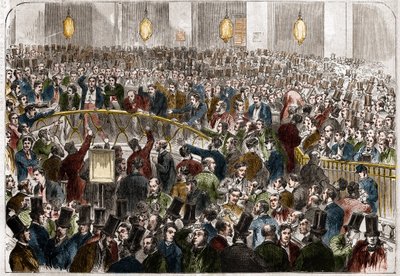Korgen med börsagenter på Parisbörsen 1867. av French School