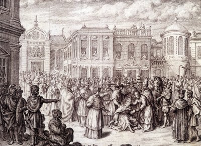 Papesse Jeannes födelse - i "" History of the Papesse Jeanne"" av M. de Spanheim, Haag av French School