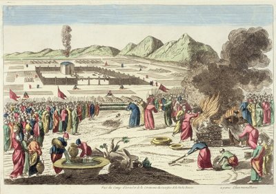 Israeliternas läger och offret av den röda kon (färgstick) av French School