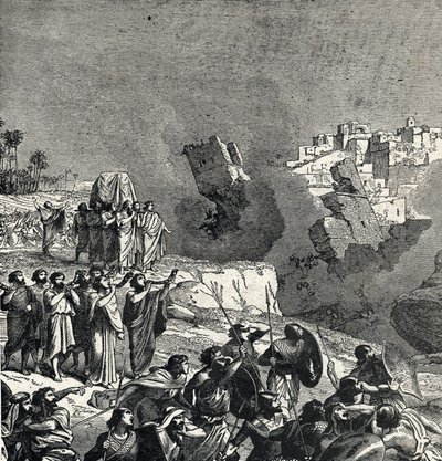 Erövringen av Jeriko, under vilken Israels folk låter sina trumpeter ljuda under stadsmurarna vars tillträde är förbjudet för dem, Ce son fait fait les murs de la ville (Slaget vid Jeriko, israeliternas första slag i deras erövring av av French School