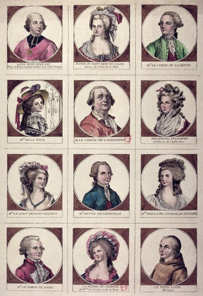 Huvudpersonerna som var involverade i Collier de la Reines affär 17856 av French School