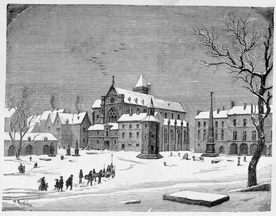 Kyrkan på de oskyldiga kyrkogården 1445 - i "Paris genom århundradena" av H. Gourdon de Kenouillac av French School