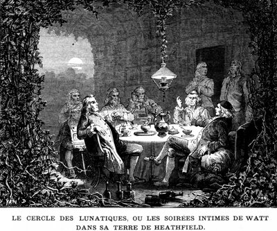 Cirkeln av galningar, eller Watts intima kvällar i Heathfields land - i "" Album of Science; berömda forskare; Stora upptäckter””” 1896. av French School