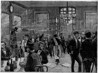 Kaffepojkarna i en anläggning på Rue Montmartre i Paris, I "" den illustrerande världen"" 1886. av French School