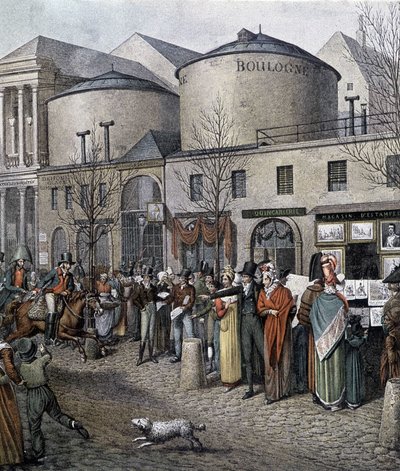Folkmassan framför butikerna i Paris (Marchand d