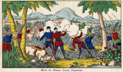 Prins Eugene Louis Napoleons död den 1 juni 1879, kejserlig prins (23 år gammal), enda son till före detta kejsar Napoleon III och hans hustru. Bild på Epinal från 1800-talet. av French School