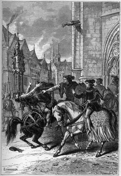 Wat Tylers död i Smithfield, London, 1381 under bondeupproret - Death of Wat (eller Walter) Tyler, engelsk revolutionär, i Smithfield, under bondeupproret, London av French School