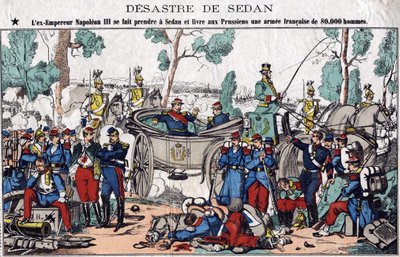 Sedans katastrof; ex-kejsare Napoleon III blir fångad i Sedan och levererar till preussarna en fransk armé på 80 000 man, bild av en ryggrad från 1800-talet. av French School