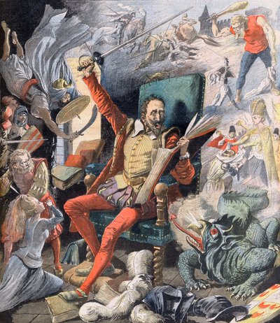 Drömmen om Don Quijote. Le Reve de Don Quixote (Miguel De Cervantes) - Illustration för Le petit Journal, 21 maj 1905. av French School