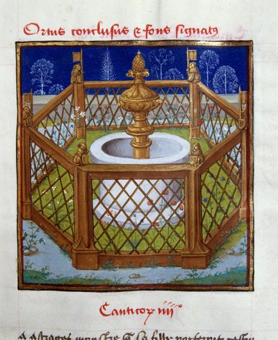 Den slutna trädgården och fontänförseglingen Miniatyr från Master of Dreux-Bude (Dreux Bude) (Andre d