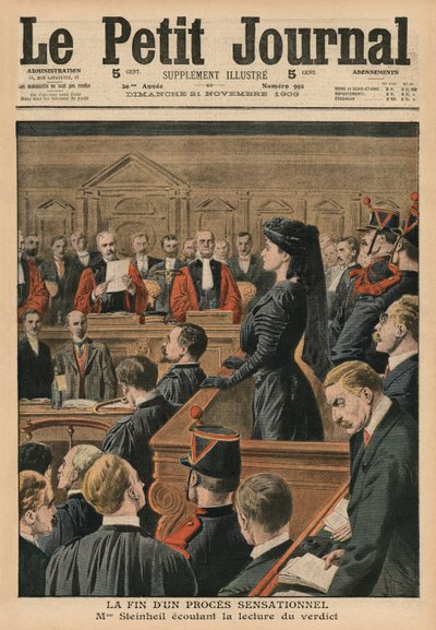 Slutet på en sensationell rättegång, Marguerite Steinheil lyssnar på domen, illustration på omslaget från "Le Petit Journal", supplement illustre, 21 november 1909. av French School