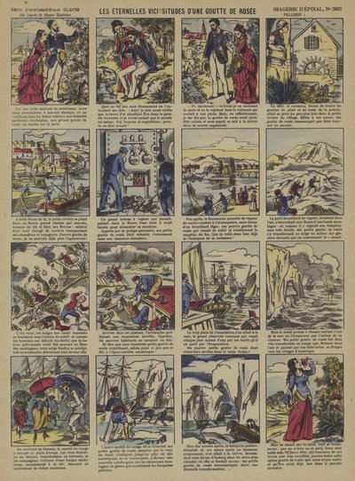 En daggdroppes eviga växlingar (färg litho) av French School