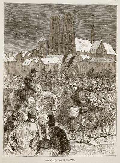 Evakueringen av Orleans, december 1870, illustration från Cassells historia om kriget mellan Frankrike och Tyskland, 1870-1871 av French School