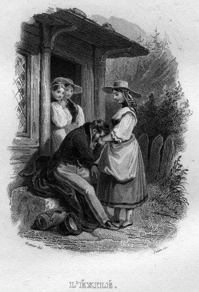 Exil Chanson de Beranger i "" Works Completes" (1834) av Pierre Jean de Beranger (1780-1857), fransk poet och låtskrivare. av French School