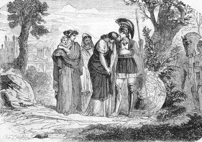 Hectors och Andromaques farväl (gravyr) 1864 av French School
