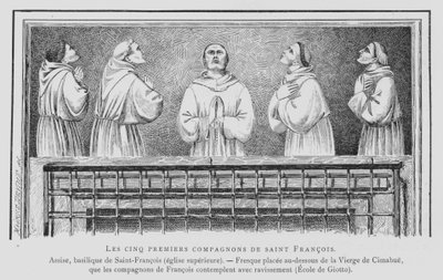 De första fem följeslagarna till den helige Franciskus av Assisi (litho) av French School