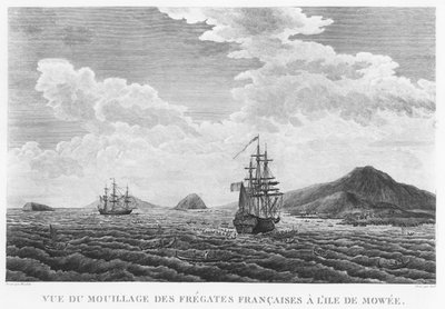 La Perouses fregatter på ön Maui (gravyr) av French School