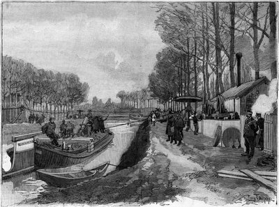 Bergbanan av båtar på kanalerna i Joinville le Pont, efter Maurice Levy-systemet. av French School
