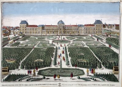 Trädgårdarna och Tuileriernas palats - gravyr av French School