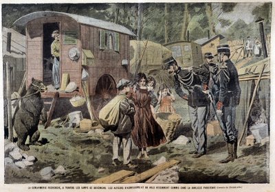 Gendarmeriet söker, genom zigenarlägren, förövarna av de senaste attackerna och rånen som begåtts i den parisiska förorten - i "" Pelerin"" den 21/04/1907. av French School