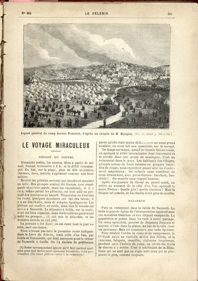 Det allmänna utseendet på lägret framför Nasaret, baserat på en skiss av M. Mougeot., Le Pèlerin av French School