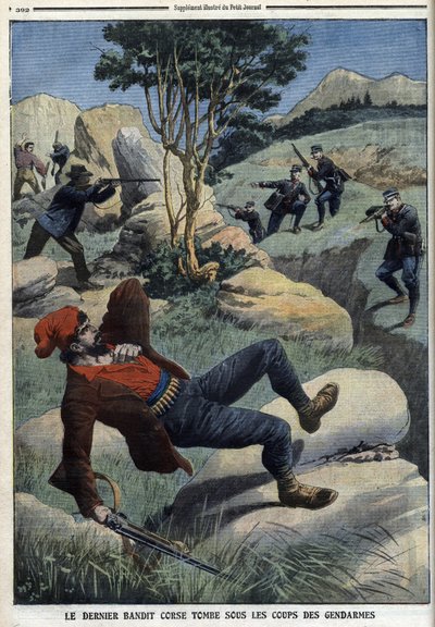 Den siste korsikanska banditen faller under gendarmernas slag: ”Le Petit Journal” den 5 december 1909 (gravyr) av French School