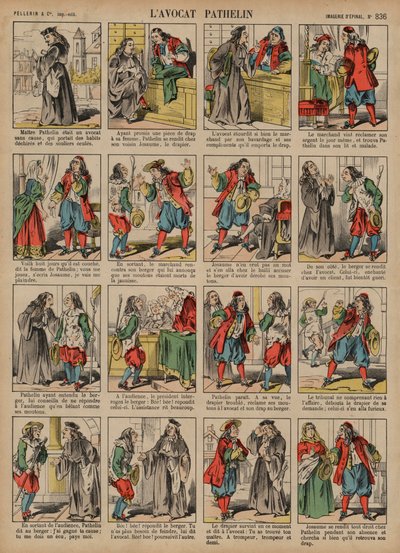 Advokaten Pathelin (färgad gravyr) av French School