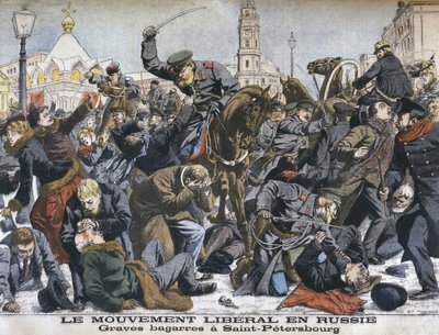 Den liberala rörelsen i Ryssland, våldsamma bråk i St. Petersburg, illustration från Le Petit Journal: Supplement illustre, 25 december 1904 av French School