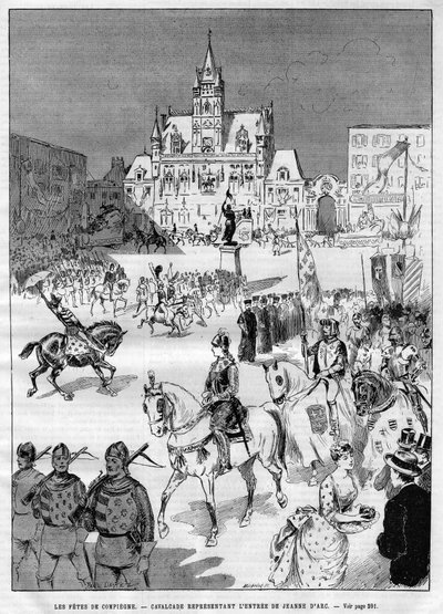 De medeltida högtiderna i Compiegne 1886: kavalkad som representerar ingången till Jeanne d