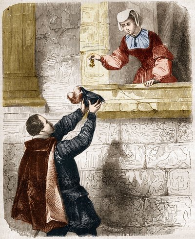 Kung Henrik II:s (1519-1559) och Diane de Poitiers (1499-1566) mystiska kärlekar. Gravyr i "Prostitutionens och utsvävningens historia bland alla världens folk från antiken till våra dagar" av Dr Th. -F. Debray. 1879. av French School