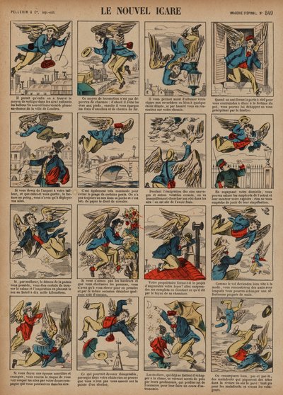 Den nya Ikaros (färgad gravyr) av French School