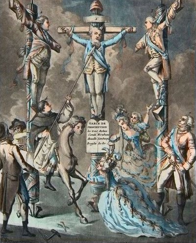 Den nya Golgata, Ludvig XVI satte på korset genom revolter - 2. och 3. Monsieur (Louis Stanislas Xavier, greve av Provence (1755-1824), Ludvig XVIII) och greve av Artois (Charles Philippe (1757-1836) Charles X), kungens bröder, lutade sig efter dekreten o av French School