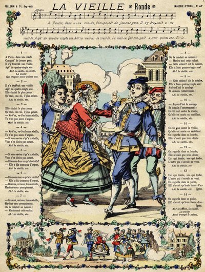 Den gamla populära sången. Bild på Epinal från 1800-talet av French School