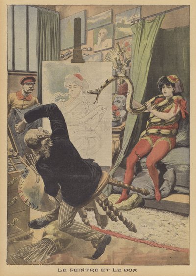 Målaren och boakonstriktorn (färg litho) av French School