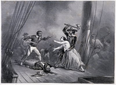 Piraten Morgan kidnappar den vackra spanjorskan - i "General History of the Navy" av bröderna E och V Penaud av French School
