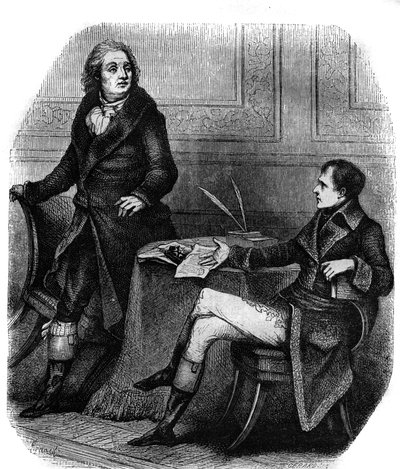 Poeten och dramatikern Jean Francois (Jean-Francois) Ducis (1733-1816) med Bonaparte (Napoleon 1:a) av French School