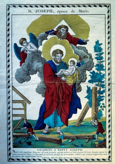 St Josephs bön, maka till Maria Gravyr från 1800-talet. Paris, Museum of Popular Arts and Traditions av French School