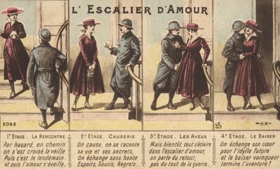 Kärlekens utveckling (färg litho) av French School