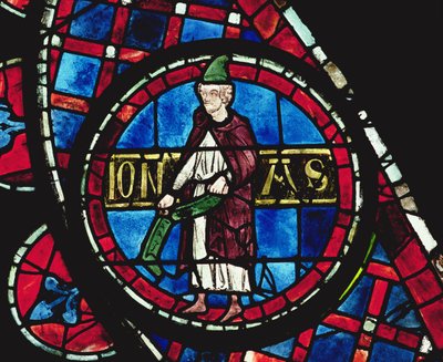 Profeten Jona, detalj från norrrosans fönster, glaserad 1234 av French School