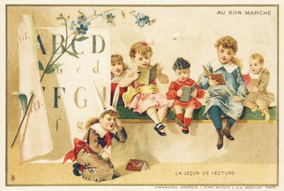 Läslektion, Paris, ca 1900 (kromolitografi) av French School