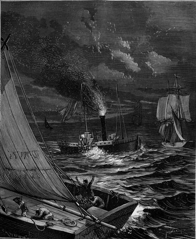 Skeppet tillverkades 1807 av Robert Fulton (1765 - 1815) för rutten New York - Albany på Hudsonfloden. av French School