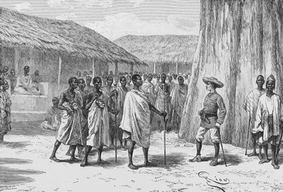 Undertecknandet av fördraget i Aouabou, illustration från "Du Niger au Golfe de Guinee...", av Louis Gustave Binger av French School