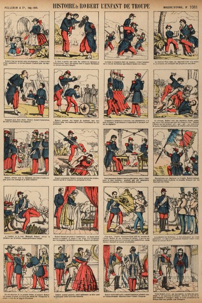Berättelsen om Robert, truppens barn (färgad gravyr) av French School