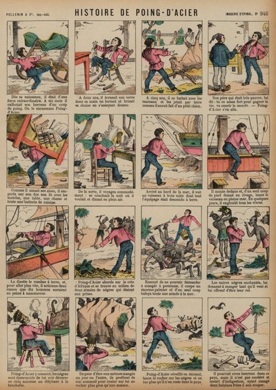 Historien om Steel Fist (färgad gravyr) av French School