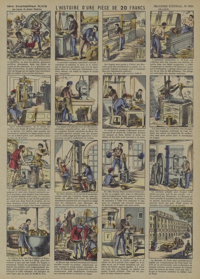 Historien om ett mynt på 20 franc (litho i färg) av French School