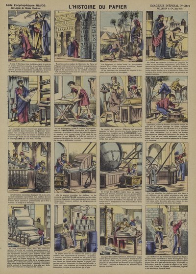 Historien om papper (färg litho) av French School